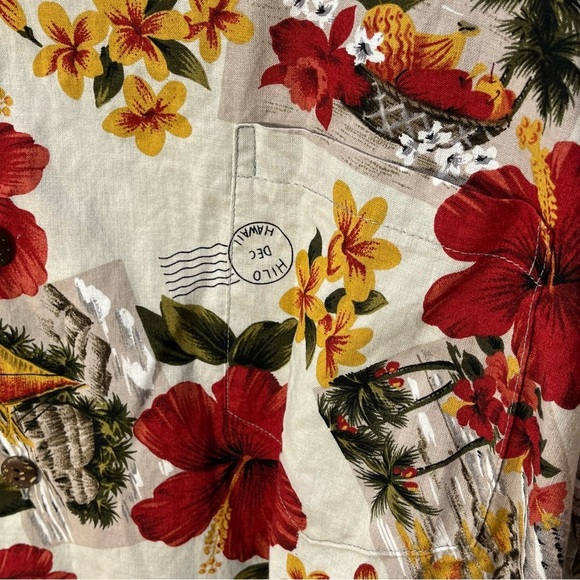 Vintage Hilo Hattie Red Hawaiian Shirt Mens L Hawaii USA Made Hibiscus Floral - Picture 4 of 5
